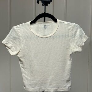 Brandy Melville White Ribbed Short Sleeve Cotton Tee